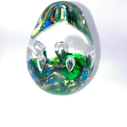 READ! Confetti Controlled Bubbles Paperweight! 3” Tall! (Surface Scratches)