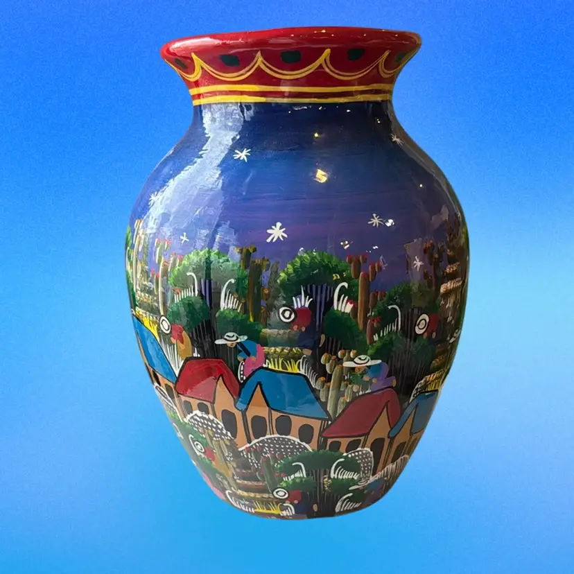 Hand Painted Mexican Folk Art Vase