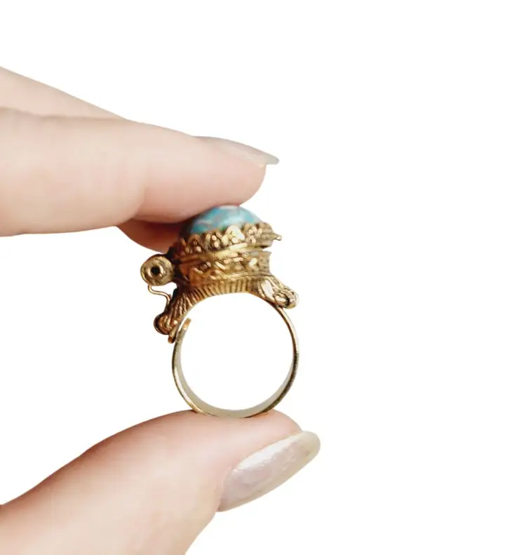 Simulated Turquoise Locket Ring Victorian Style Perfume or Poison Adjustable