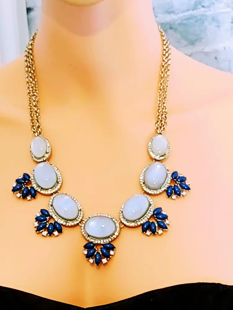 LYDELL NYC GLASS MOONSTONE & LAPIS LAZULI BRASS PLATED STAINLESS STEEL NECKLACE