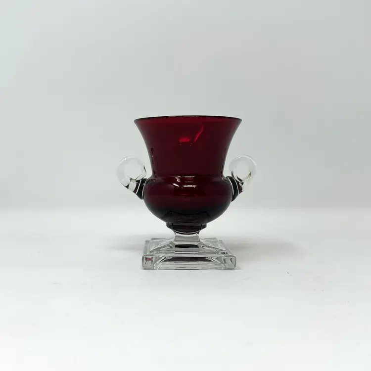 Ruby Red Glass Grecian Urn Vase / Cigarette by Duncan Miller, Small 3.5 Inch (0313-25)