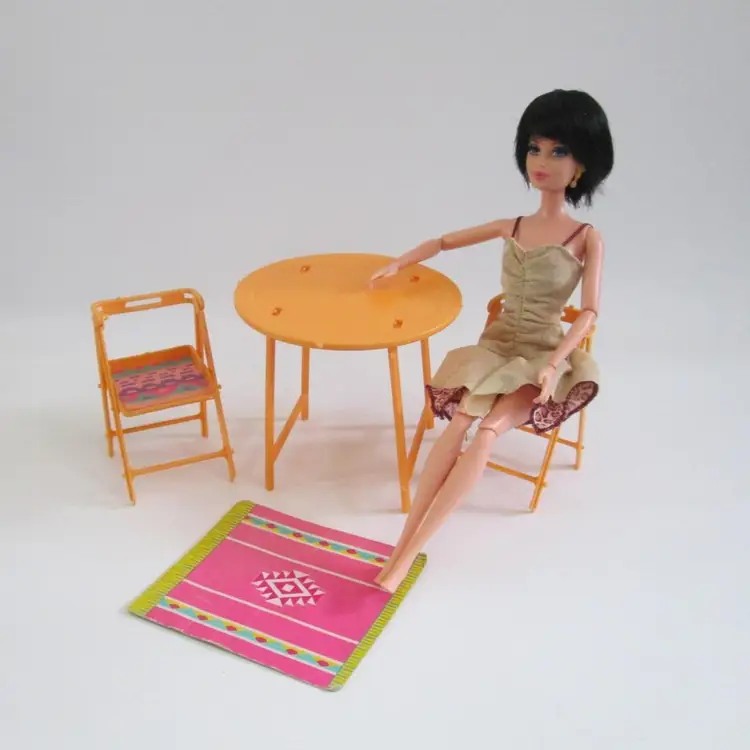 Barbie Doll Western Fun Camper Playset Table Chairs Orange Plastic Southwestern Doll Furniture 1989