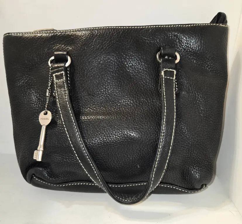 FOSSIL 75082 Black Pebbled Leather Purse Shoulder Tote  Bag