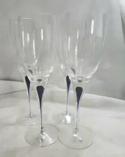 Orrefors Intermezzo Blue White Wine Glasses 8" Set of 4 VGC