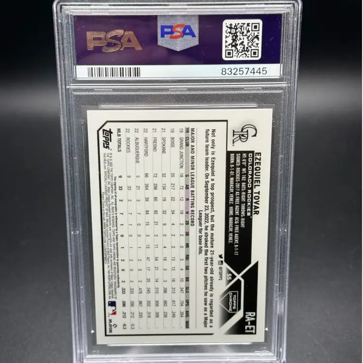 2023 Topps Chrome Ezequiel Tovar Purple Speckle Rookie Auto /299 - Colorado Rockies