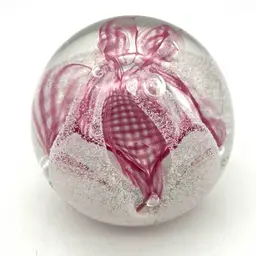 17 - Caithness Art Glass Pink “Congratulations” Paperweight. Scotland. 3”