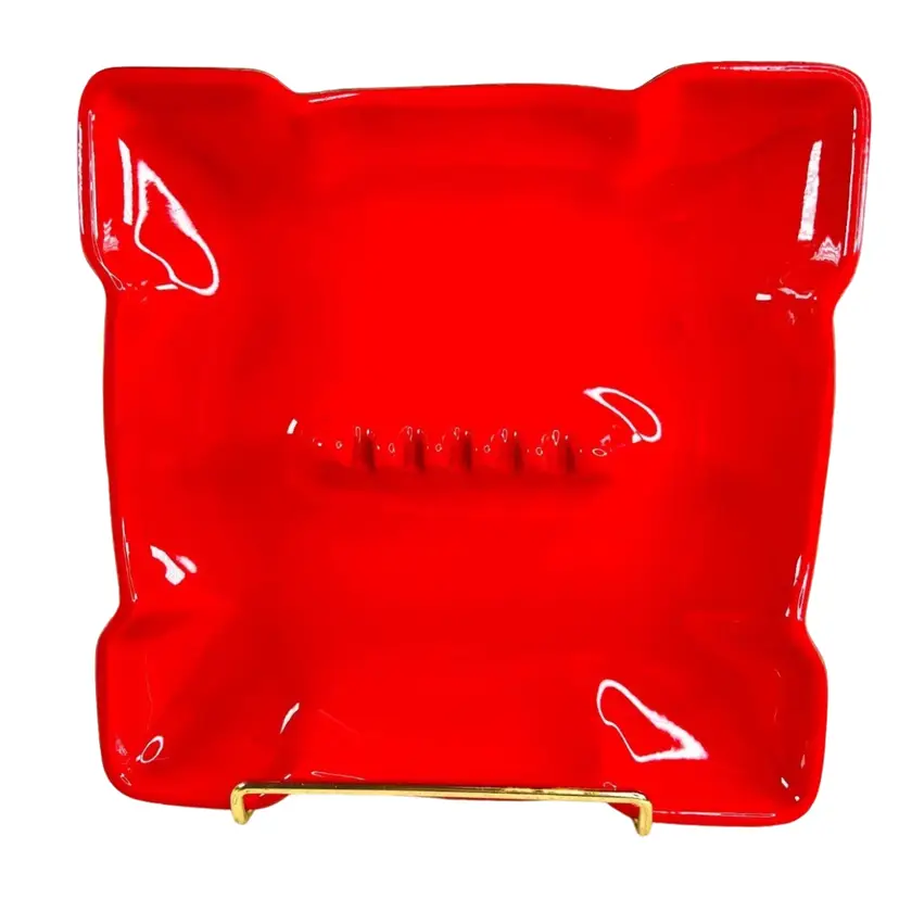 ❤️ HUGE Mid-Century California Pottery Red Vintage Ashtray. Large 9”.