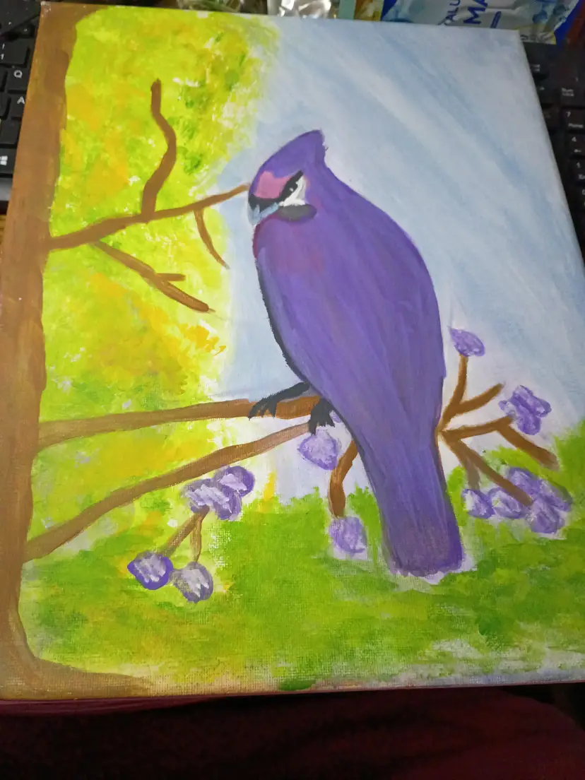 Purple Bird Canvas Art: artist/ painter: Melissa Barr 14 in high by 11 in wide