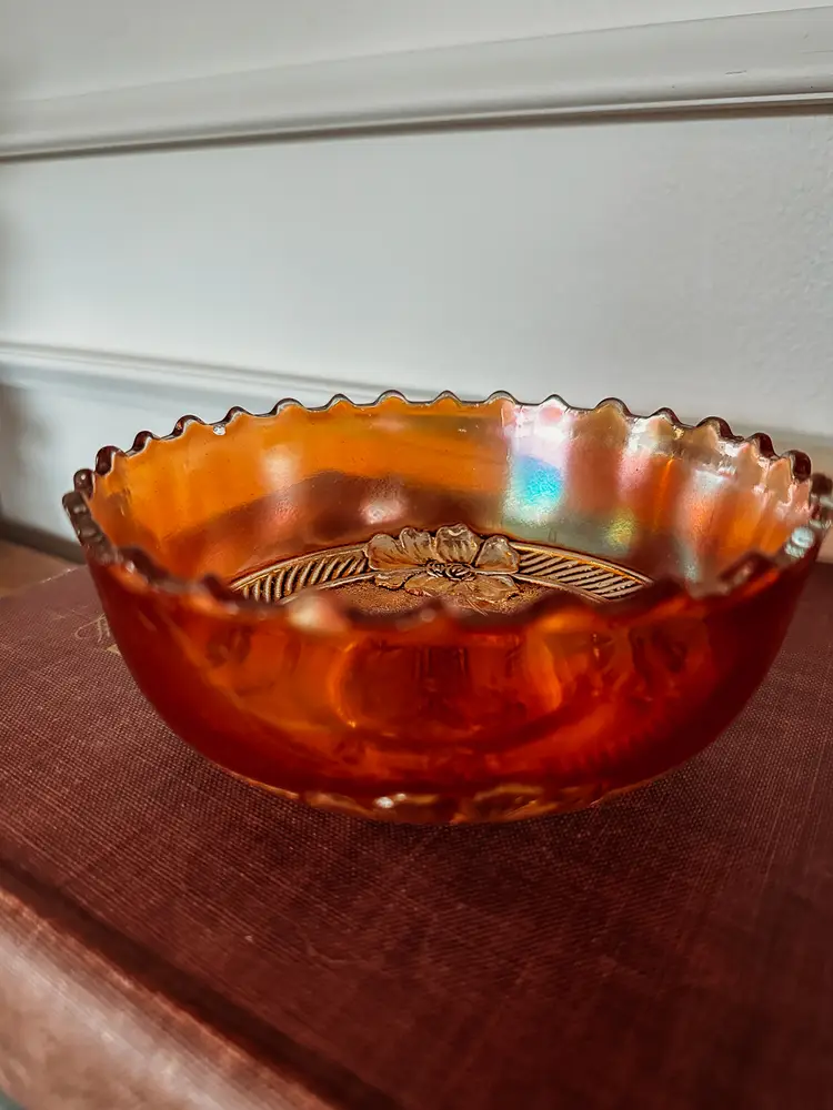 Vintage Dogwood Carnival Glass Bowl