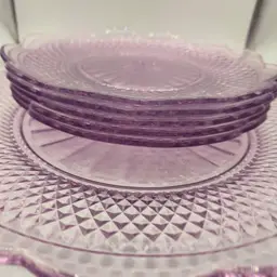 Beautiful Vintage Villeroy & Boch Retro Country Purple Glass Plates | 1 Buffet Plate + 5 Salad Plates | Lavender Pressed Glass Set