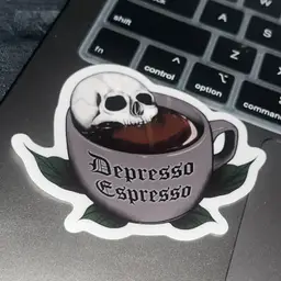 Depresso Espresso Clear Vinyl Sticker 2.5 x 2.5"