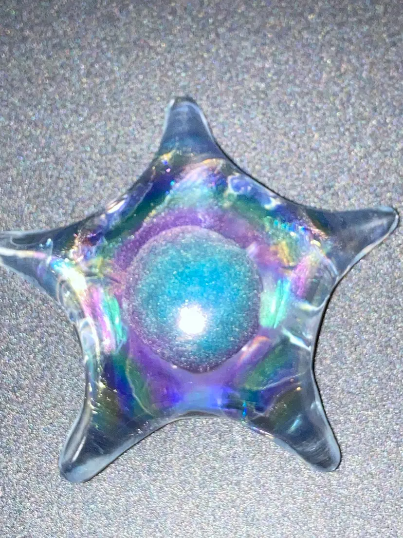 UV Reactive Iridescent Glass Starfish Paperweight! 3 1/2” Wide 1 1/2” Tall.  No Damage!