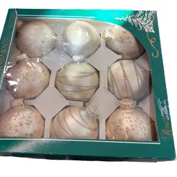 007 Vintage Rousch, Nine Cream Colored Glass Ornaments