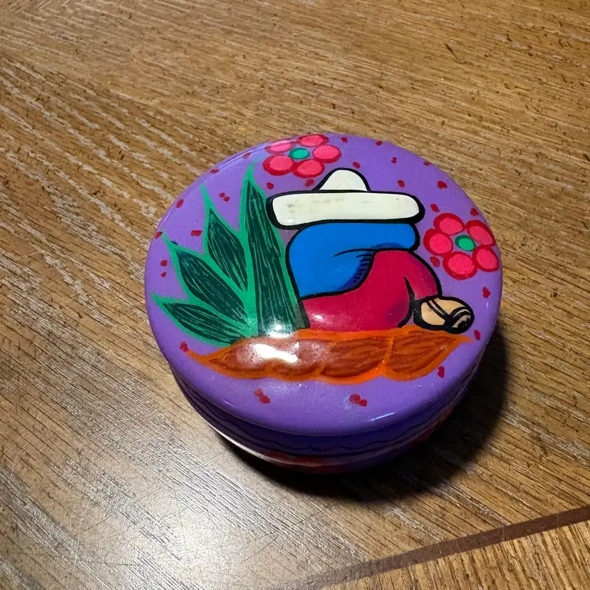 Hand Painted Round Lidded Trinket Dish - Mexico