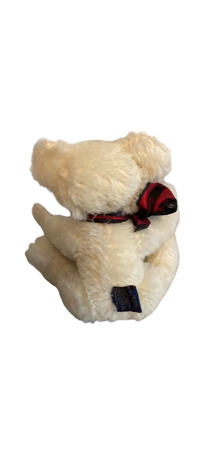 Boyd’s Mohair Bear Jointed Suede Trim Plaid Bow White 10”