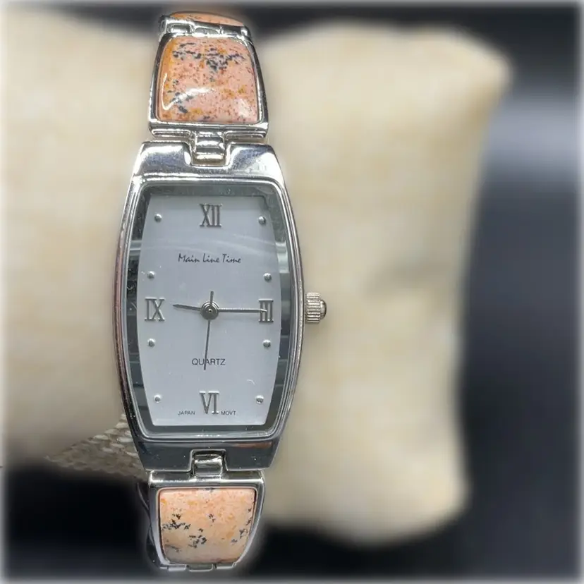 Main Line Time Stone Inlaid Watch silvertone quartz roman numerals