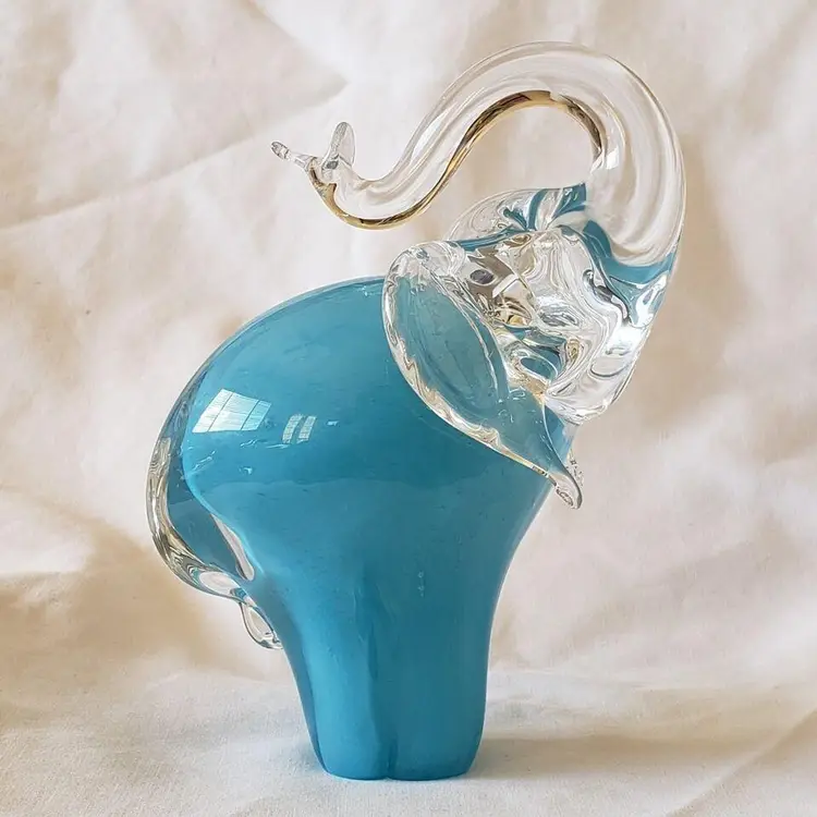 Art Glass Paperweight Elephant Jaros Glass Works Made Czech Republic 5 1/2" Tall