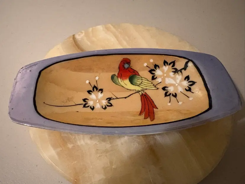 Vintage Handpainted Lusterware Nippon Parrot Dish