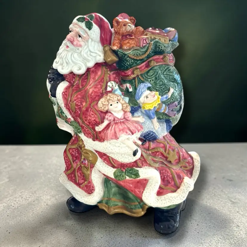 Fitz and Floyd Santa Claus Cookie Jar Kris Kringle  1995 Christmas Toys Large