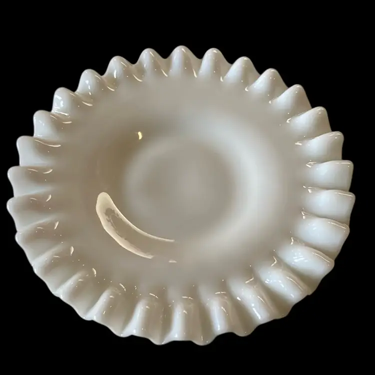 Vintage Milk Glass Hobnail Ruffled Dish
