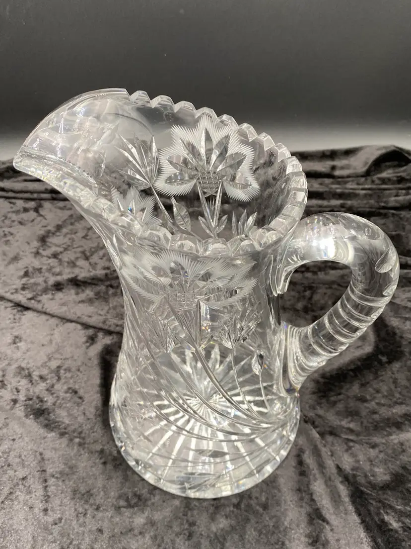 Antique American Brilliant Period, Irving Glass Co. "Victrola" Crystal Pitcher
