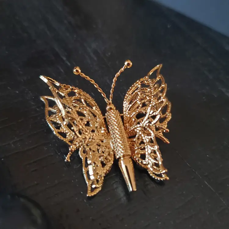 Monet Vintage Double Winged Filigree Style Butterfly Pin