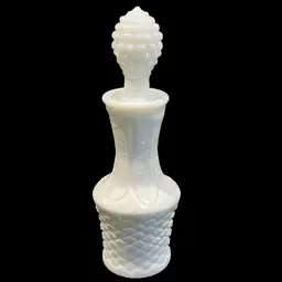 Milk Glass Perfume & Hobnail Stopper- Taiwan- Vintage- 6” Tall-