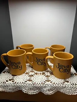 Set Of 5 Java City Mustard Colors Coffee Mugs @4 1/2” Tall No Markings