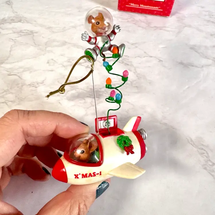 Vintage 1990s Enesco Merry Moustronauts Mouse Spaceship Ornament in Box #573558