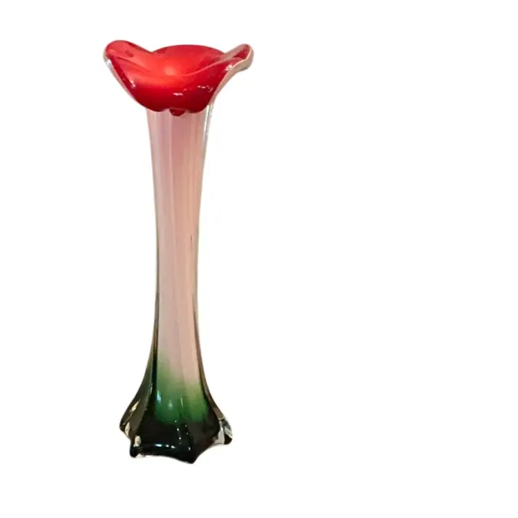 Murano? Ribbed Jack In The Pulpit Or Calla Lilly Cased Vase 11 1/2” X 4” Glows?