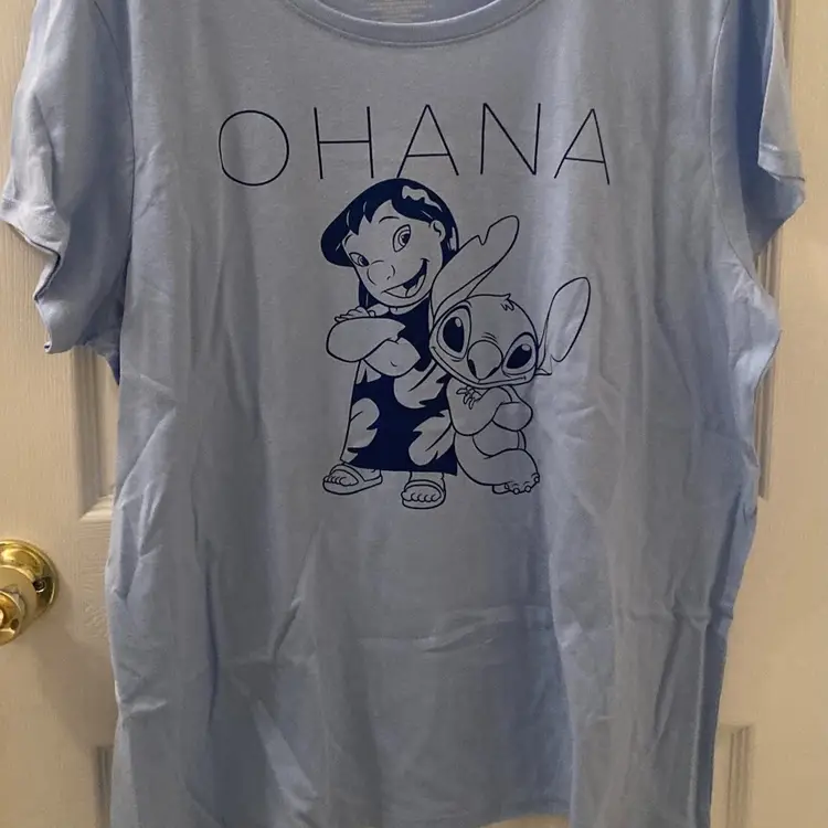 Disney Lilo And Stitch Ohana Short Sleeve Women’s T-Shirt, Light Blue, Size XXL