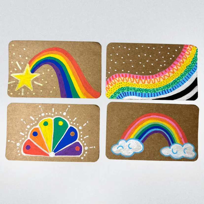 Made By Me, Set Of 4 Hand Painted Gift Tags, Rainbows