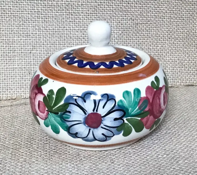 Vintage Schwex Austria Hand Painted Floral Sugar Bowl Trinket Dish Grandmacore