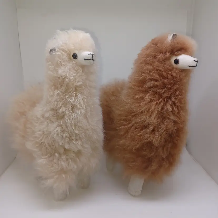 2 Alpacas Plush Cream & Brown 9in Super Soft