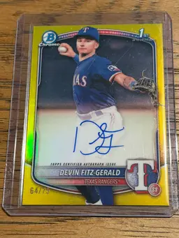Devin Fitz-Gerald 2025 Bowman Chrome Yellow Refractor Auto /75 Texas Rangers