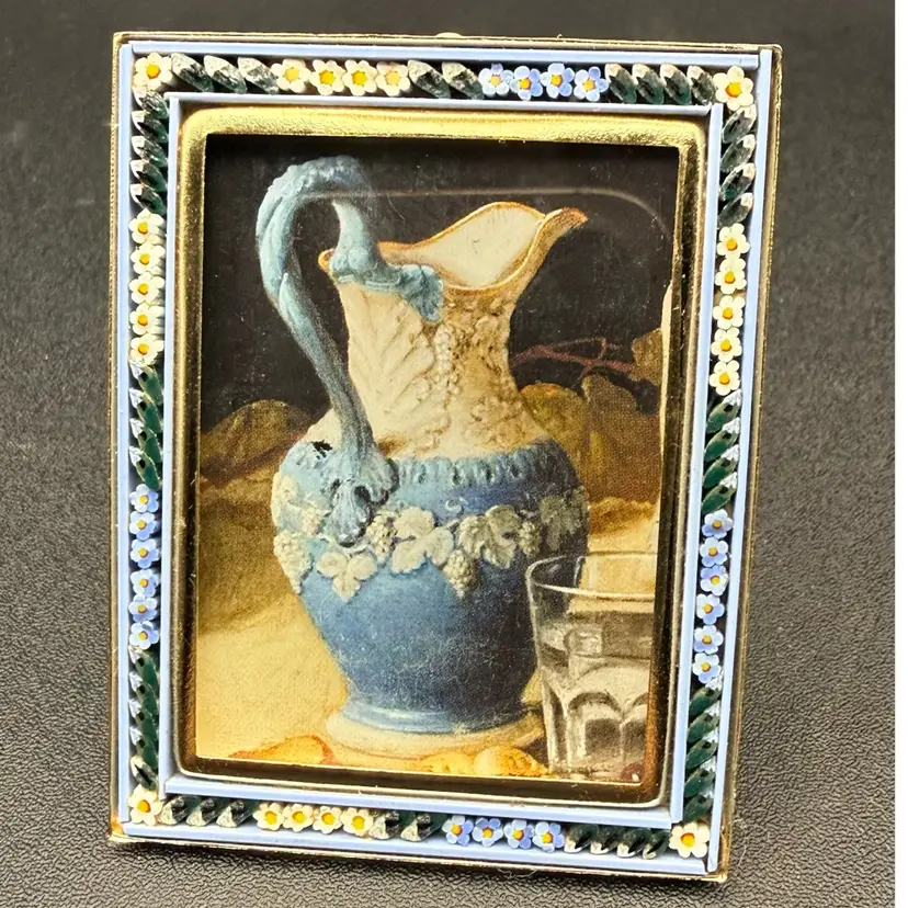 Small Micro Mosaic Frame In Blues With Print  ~ Italy