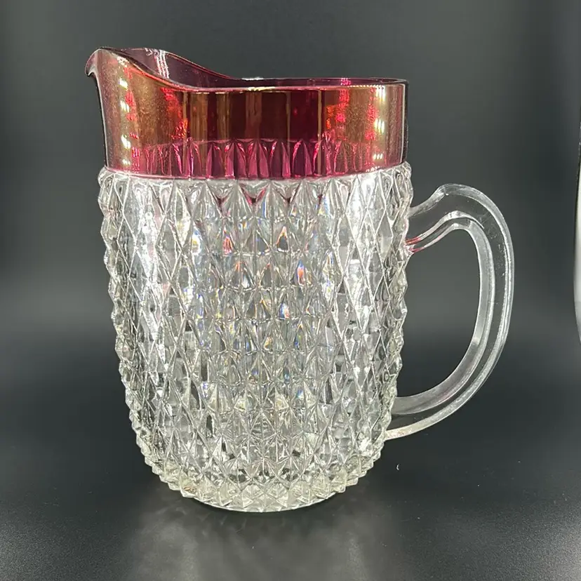 Vintage Indiana Glass Diamond Point Ruby Pitcher