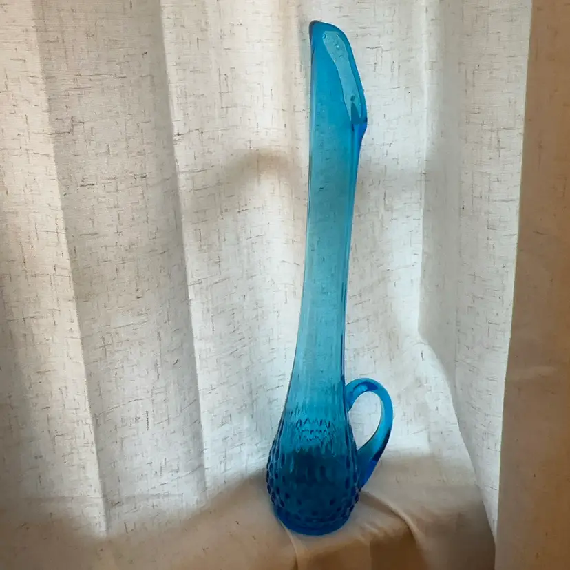 Vintage Kanawha Blue Hobnail Swung Art Glass Pitcher Vase