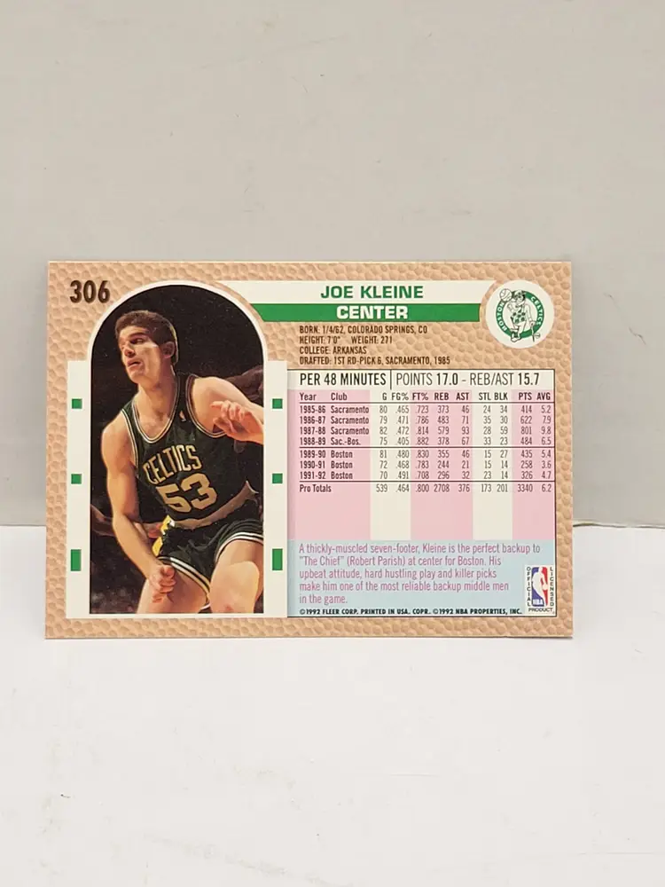 Joe Kleine 1992–93 Fleer Boston Celtics Basketball Card 306