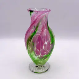 Allen Bush Stone Mountain Park SMP Studio Art Glass Pink Green White Clear Vase