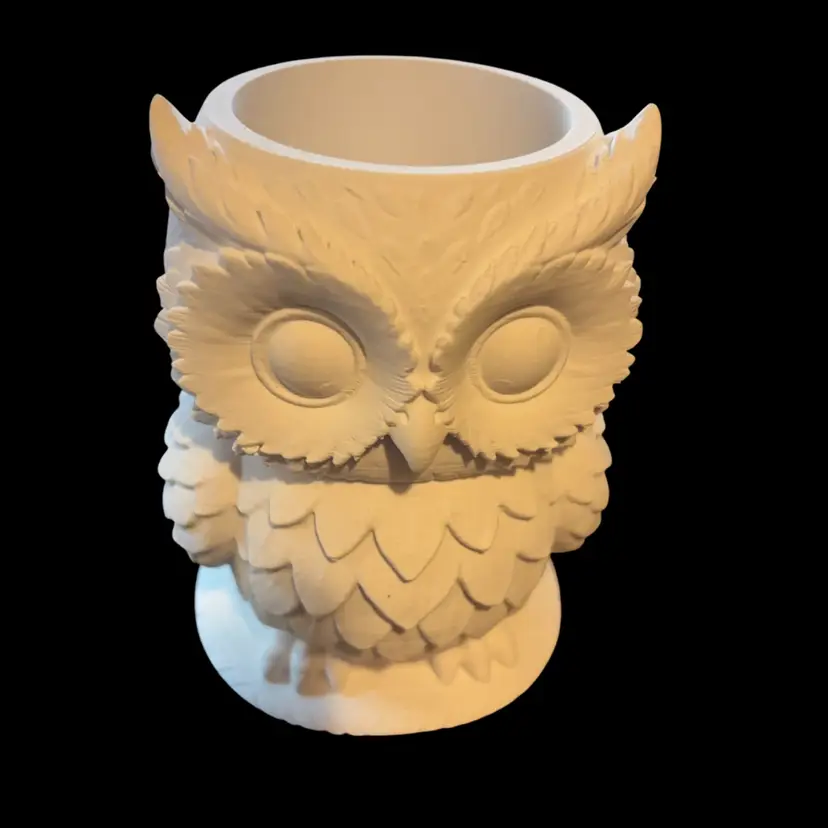 3-D Printed Makeup Brush Holder White Owl 4 1/2 Inches Tall By 3 Inches Wide
