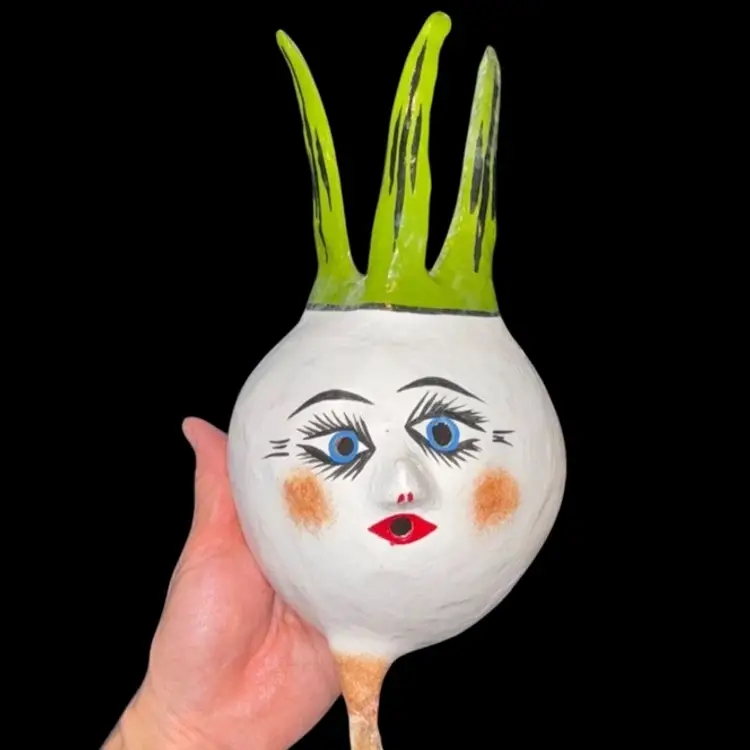 Mexican Folk Art Hand Painted “Onion” Mask Coconut Shell VTG Wall Art 12”