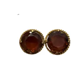 Vintage GoldTone Kramer Signed Amber Glass Clip Earrings
