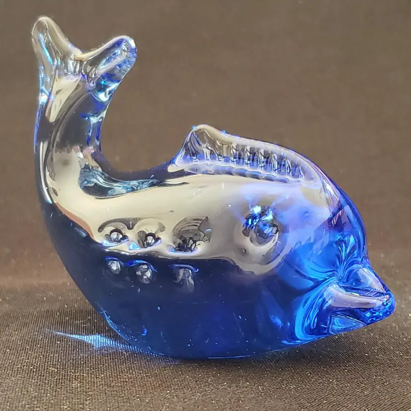 Art Glass Dolphin Figurine Paperweight Hand Crafted Blue to Clear Unbranded