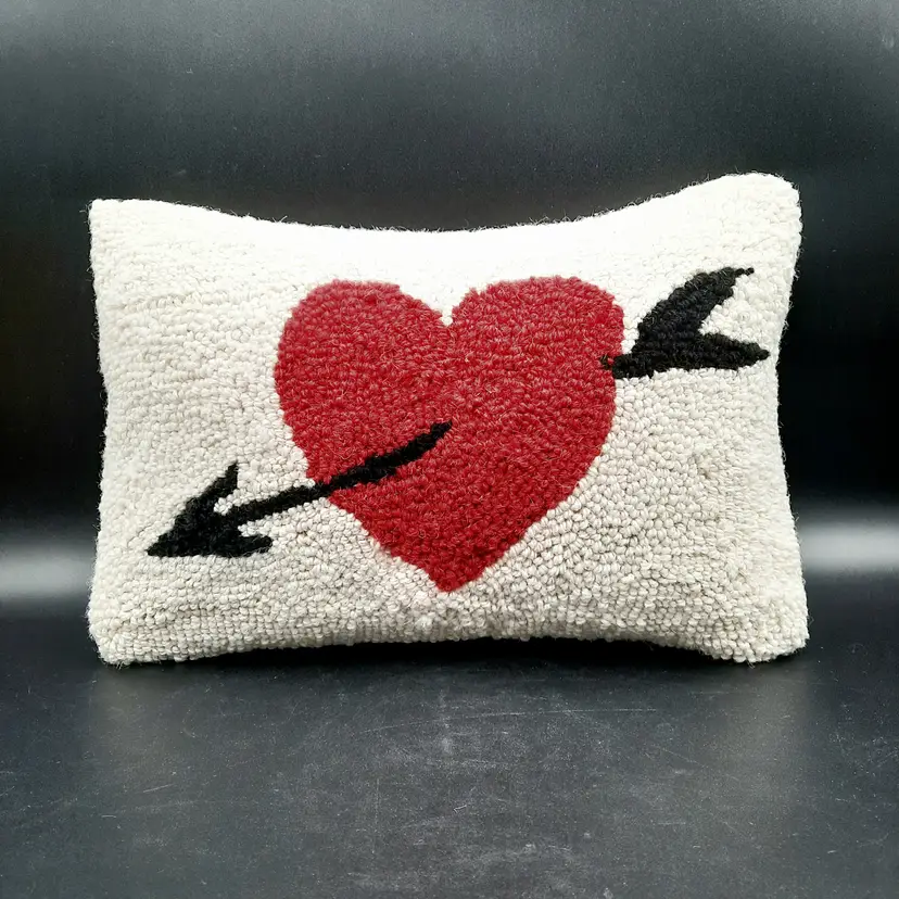 Peking Handicraft Heart Cupids Arrow Wool Hooked Pillow
