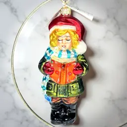 1998 Christopher Radko Girl Caroler Glass Ornament Evergreen Time Collection 6"