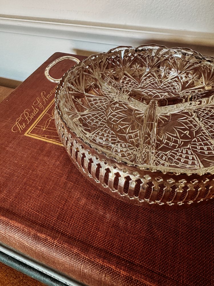 Silver Plate Stand with Glass Triple Divide Dish