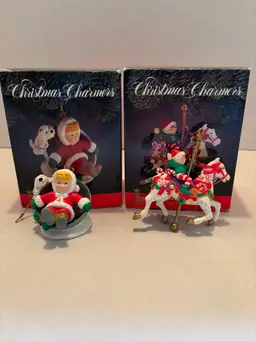 Vintage Christmas Charmers Ornaments "Tagging Along"&"Merry-Go-Elf" in Org Box