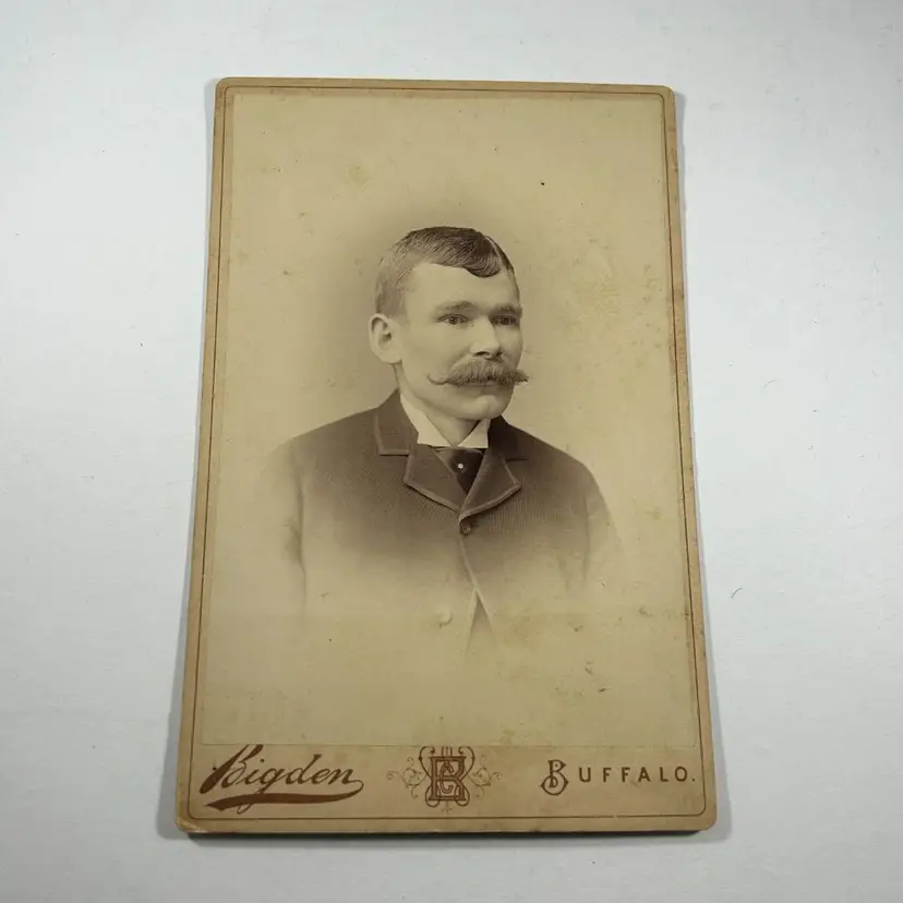 Cabinet Card Young Man with Moustache Portrait Mr. Spriegle Buffalo New York - Identified