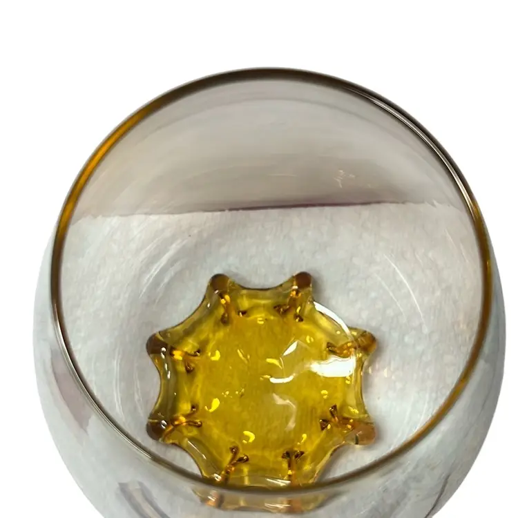 Vintage Crystal Blown Glass Large Bowl Vase With Amber Bottom With 8 Toes.